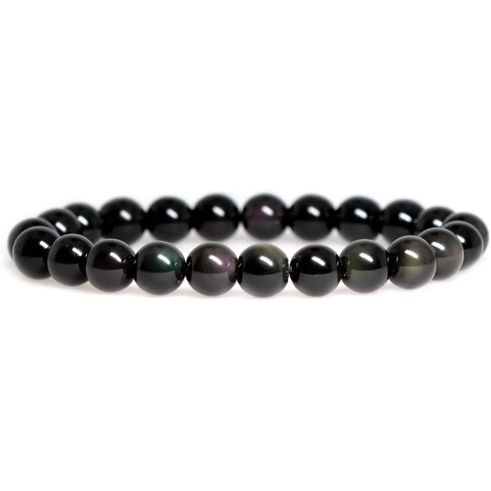 Bransoletka z naturalnego obsydianu, ręcznie robiona na gumce 10mm tourmaline