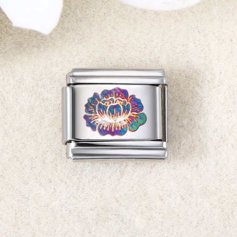 Bransoletka ze stali z zawieszkami Italian Charm 9 mm Jasny róż