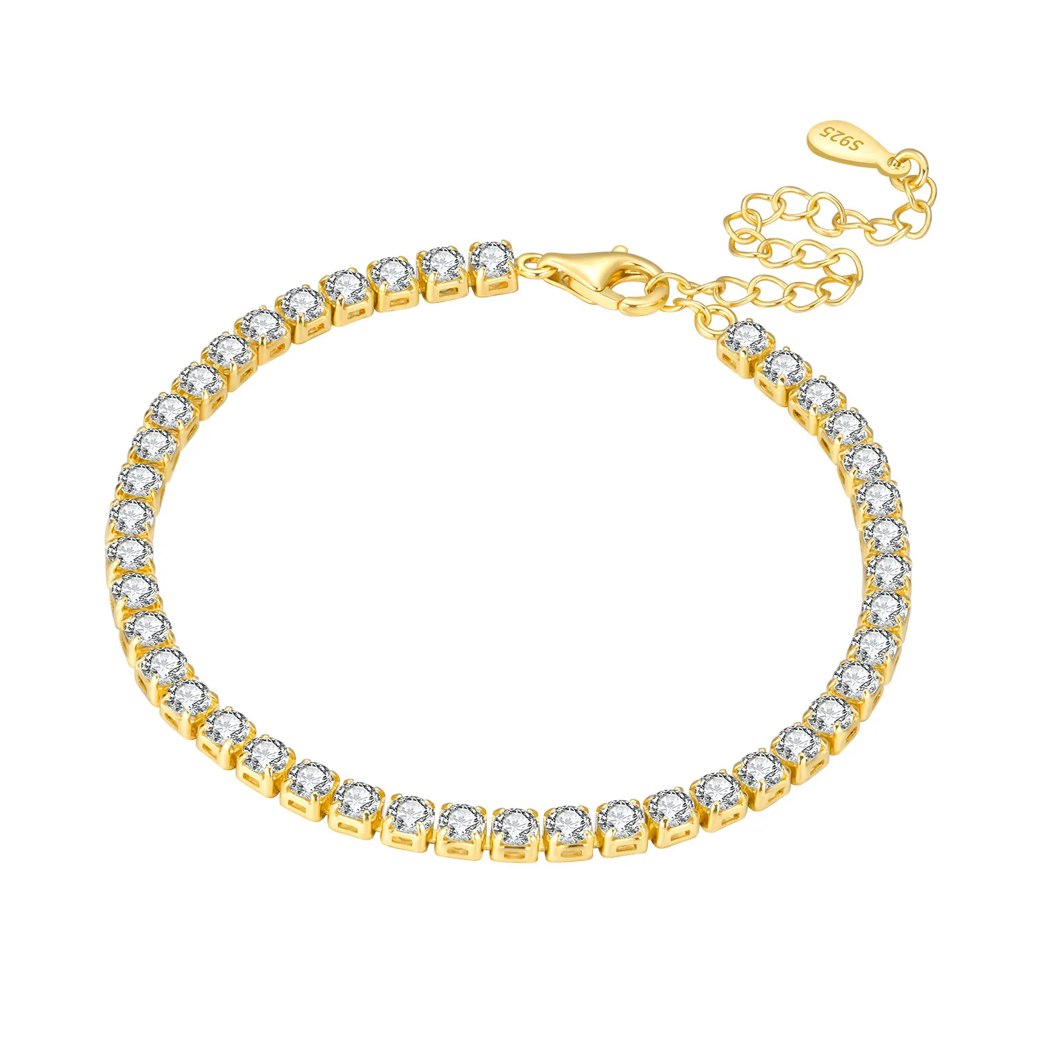 Bransoletka tenisowa z cyrkoniami ze srebra 925, regulowana, złota 3mm zircon gd