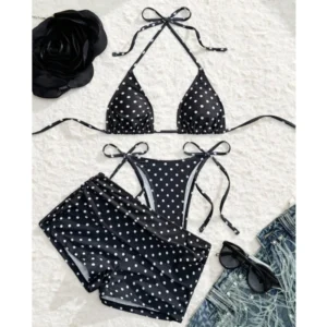 Brazylijskie bikini 3-częściowe w grochy z szortami A25101502black