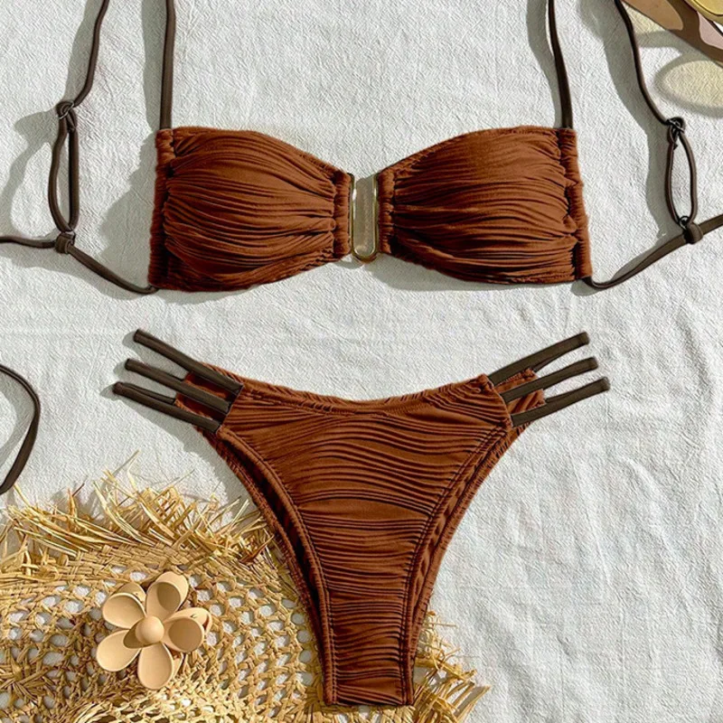 Brazylijskie bikini damskie dwuczęściowe na lato Khaki