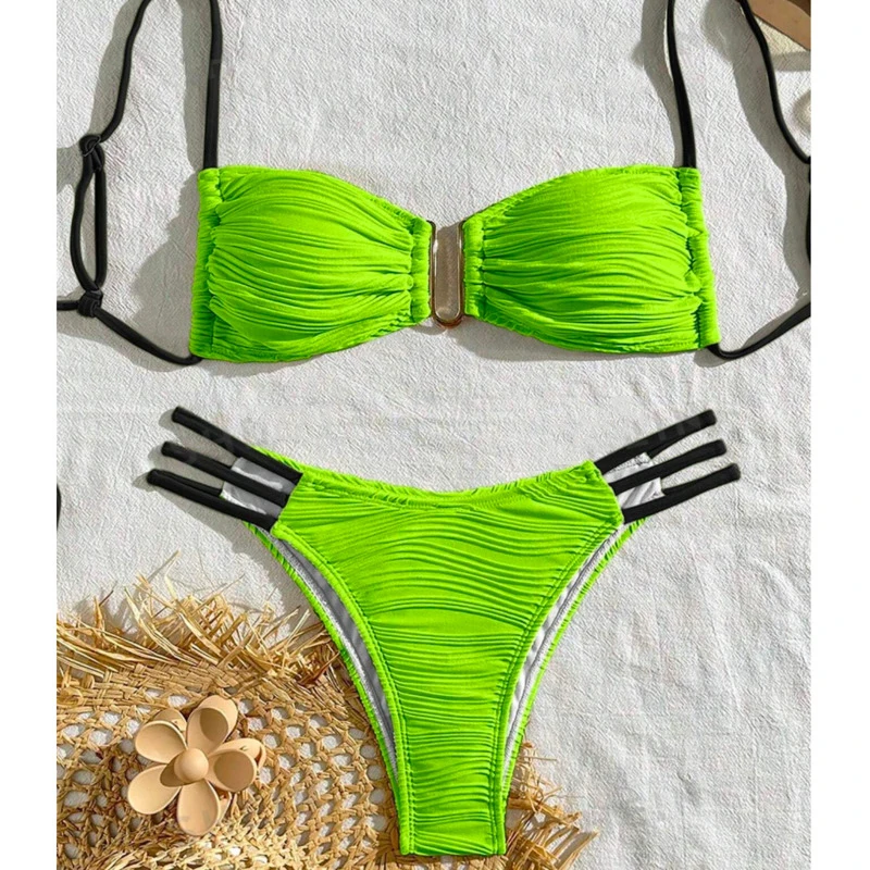Brazylijskie bikini damskie dwuczęściowe na lato Beżowy