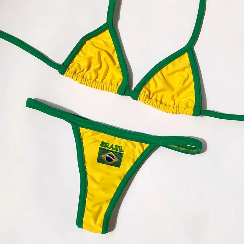 Brazylijskie bikini damskie — lekki letni strój kąpielowy Złoto