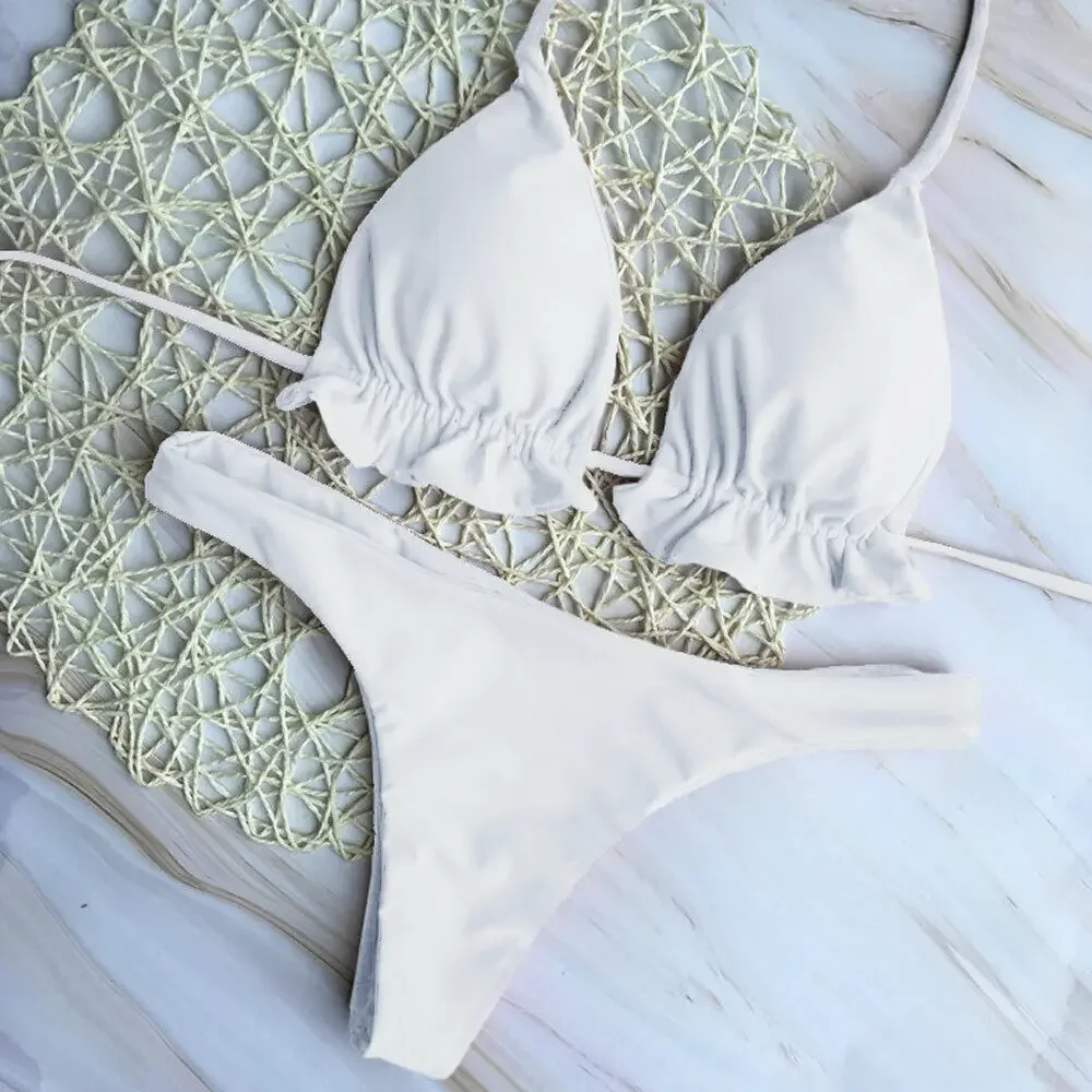 Brazylijskie bikini dwuczęściowe z koronką Biały