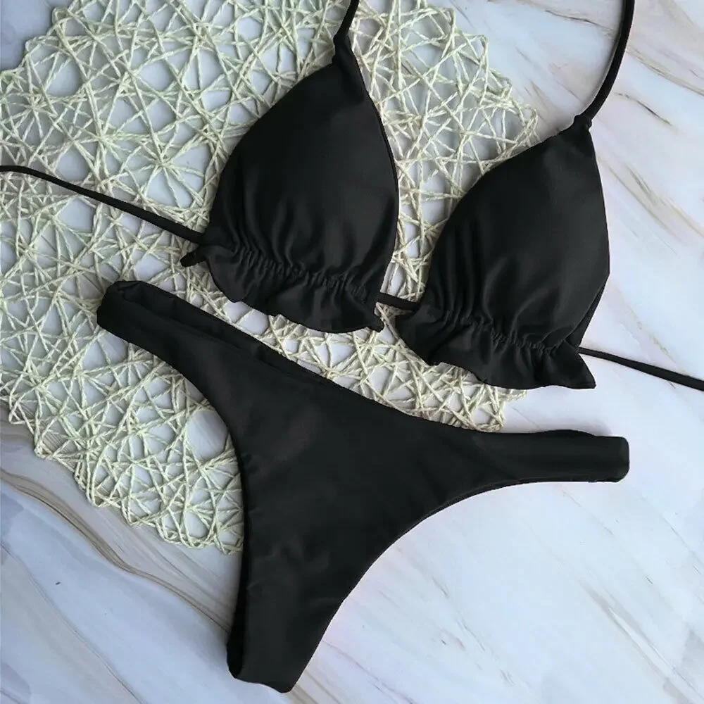 Brazylijskie bikini dwuczęściowe z koronką Czarny