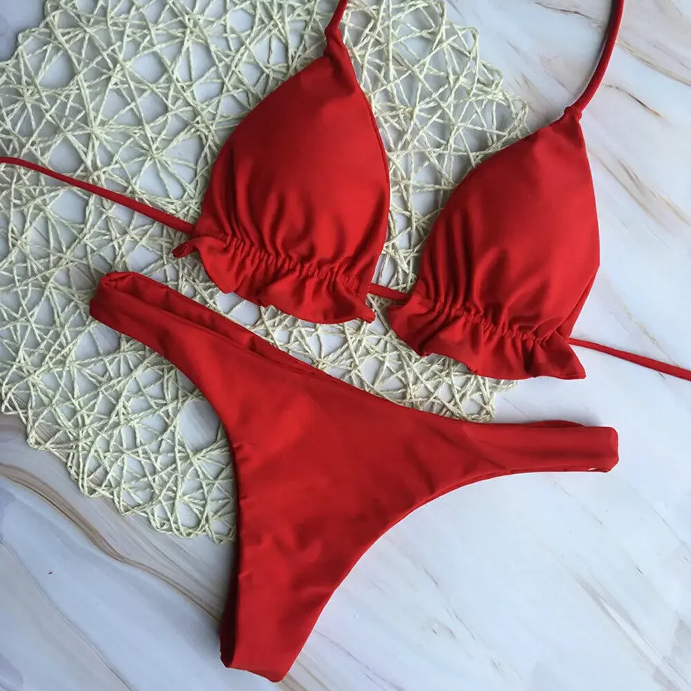 Brazylijskie bikini dwuczęściowe z koronką Czerwony