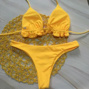 Brazylijskie bikini dwuczęściowe z koronką żółty