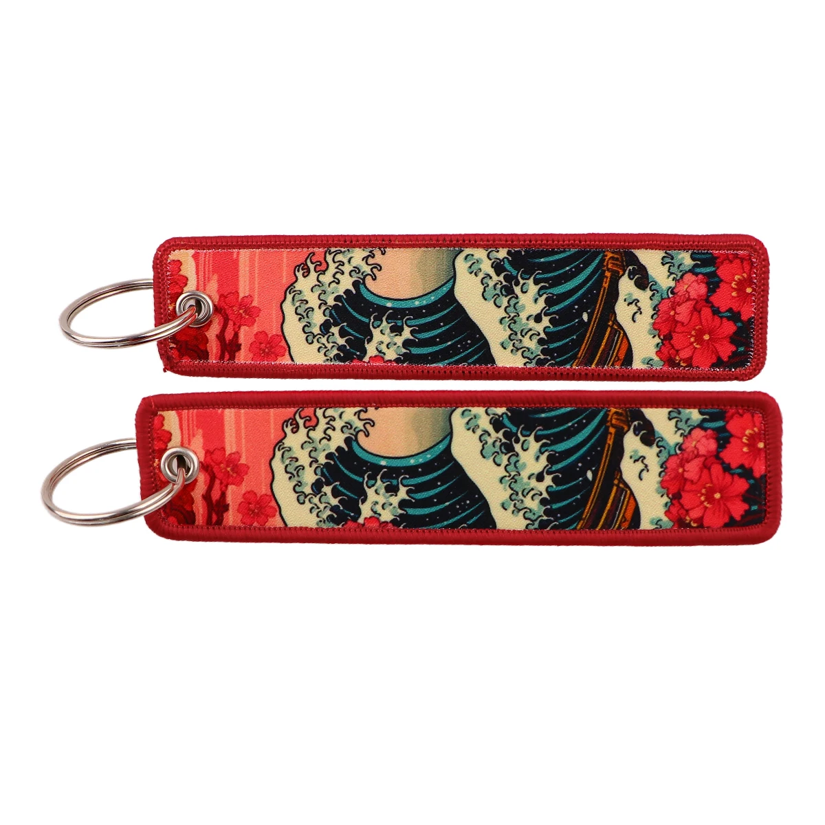 Breloczek do kluczy z haftem Van Gogh japońskie fale — 13 cm Czarny