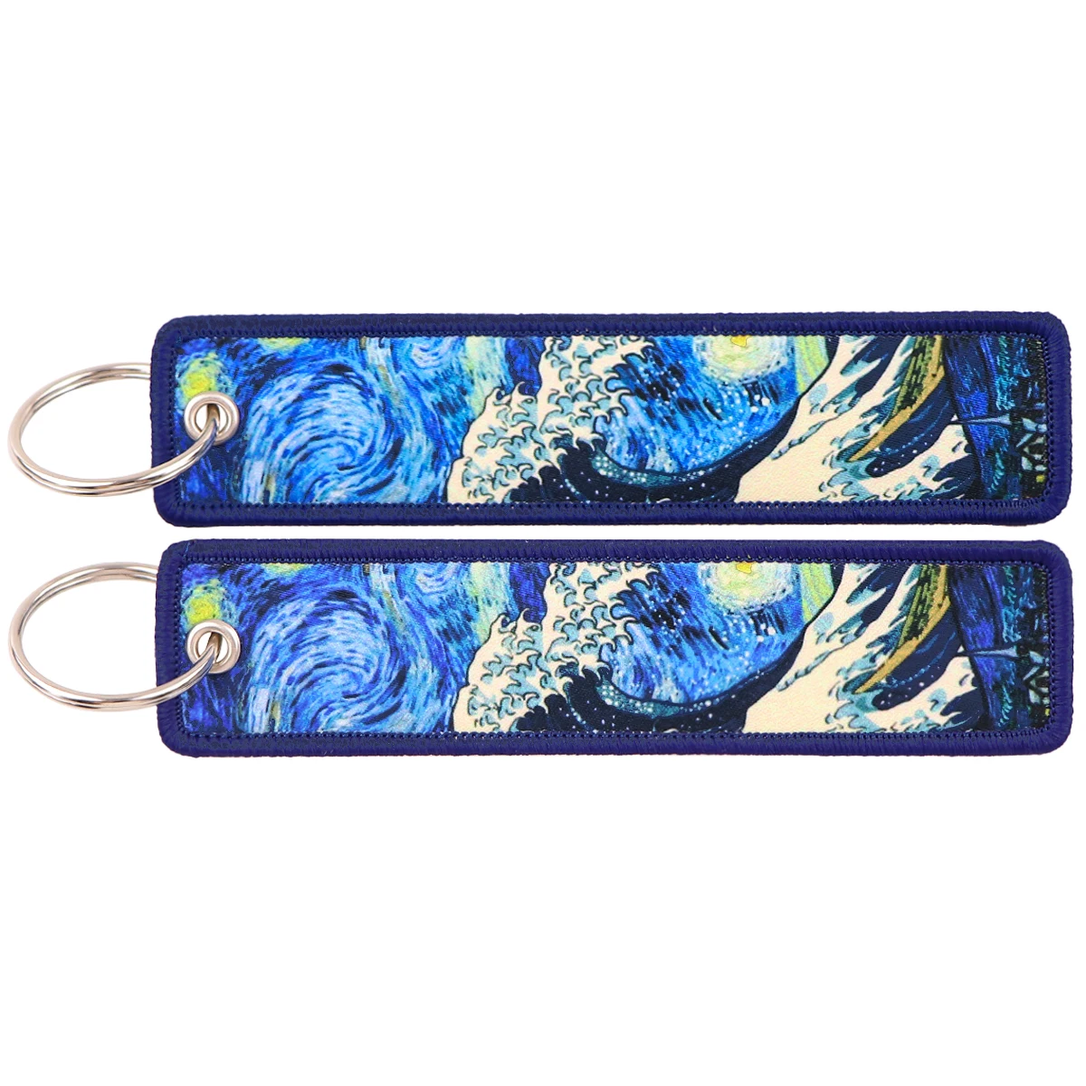Breloczek do kluczy z haftem Van Gogh japońskie fale — 13 cm Szary
