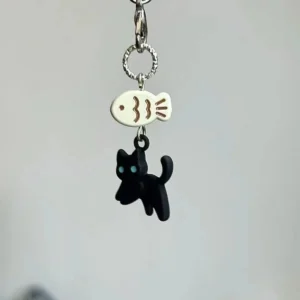Brelok czarny kot z kreskówki - zawieszka Kawaii Y2K Czarny