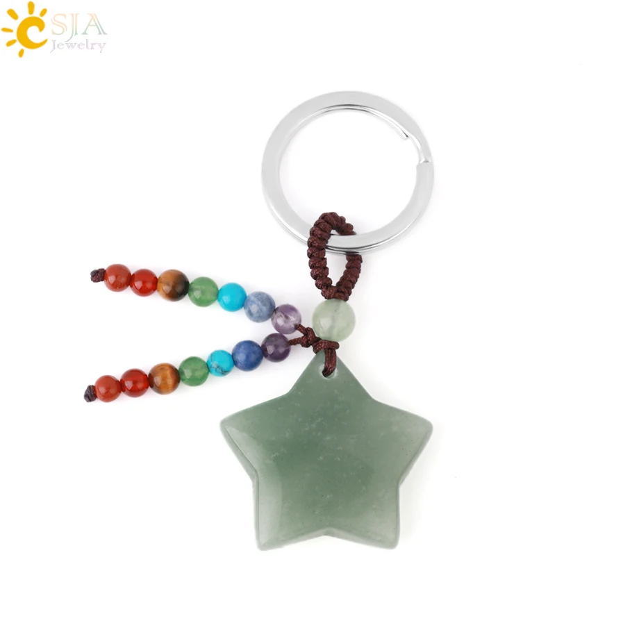 Brelok z kamieni naturalnych 7 czakr - księżyc i gwiazda Aventurine star