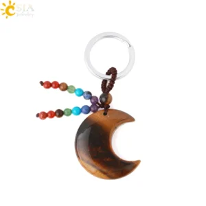 Brelok z kamieni naturalnych 7 czakr - księżyc i gwiazda Tiger eye moon