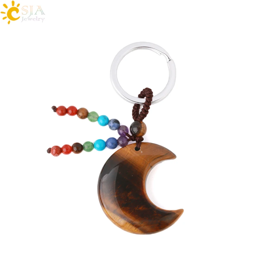 Brelok z kamieni naturalnych 7 czakr - księżyc i gwiazda Tiger eye moon