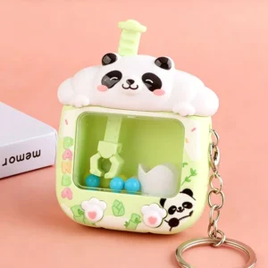 Brelok maszyna gacha z pandą i shiba inu – miniaturowa żółty
