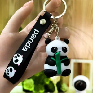 Brelok panda z miękkiej gumy PVC – ozdoba do torby i kluczy Czarny