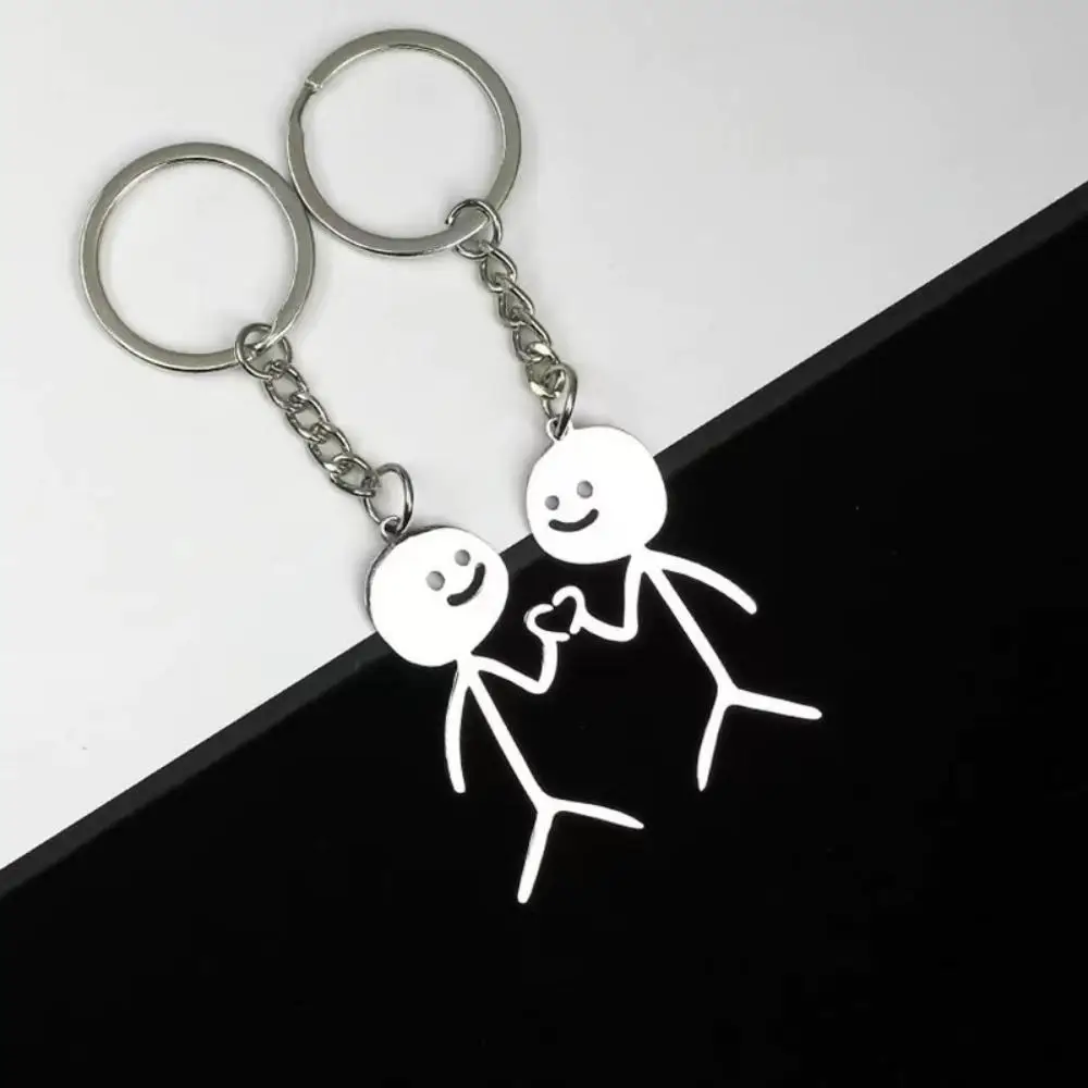 Brelok do kluczy Stickman ze stali nierdzewnej z sercem Biały