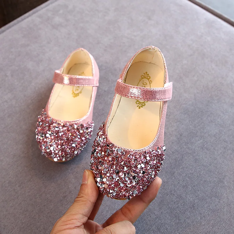 Brokatowe buty baletki dla dziewczynki z cekinami Różowy