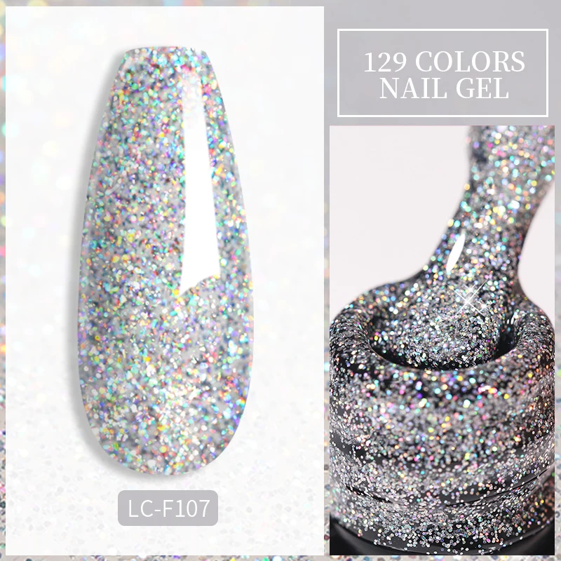 Brokatowy lakier hybrydowy LILYCUTE 7 ml z cekinami Lc f107