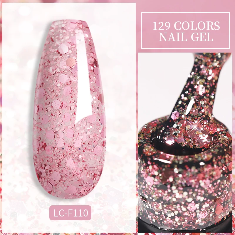 Brokatowy lakier hybrydowy LILYCUTE 7 ml z cekinami Lc f110