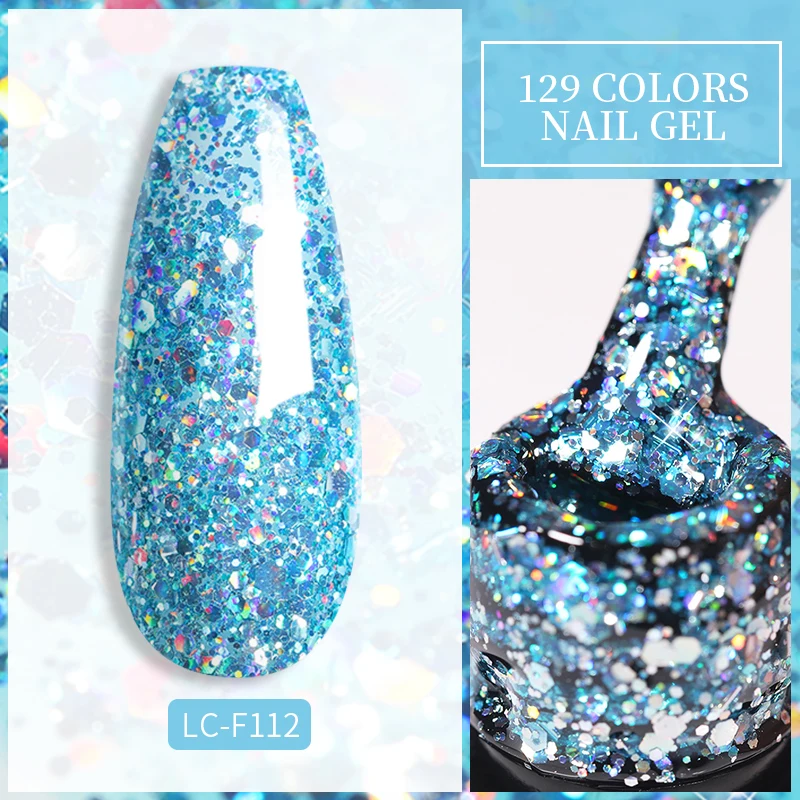 Brokatowy lakier hybrydowy LILYCUTE 7 ml z cekinami Lc f112