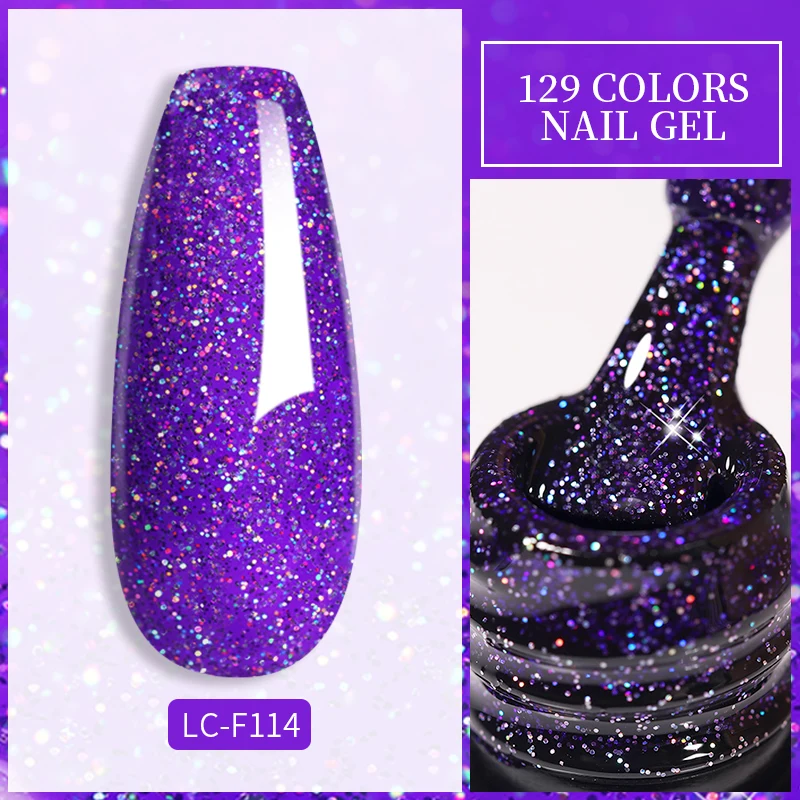 Brokatowy lakier hybrydowy LILYCUTE 7 ml z cekinami Lc f114