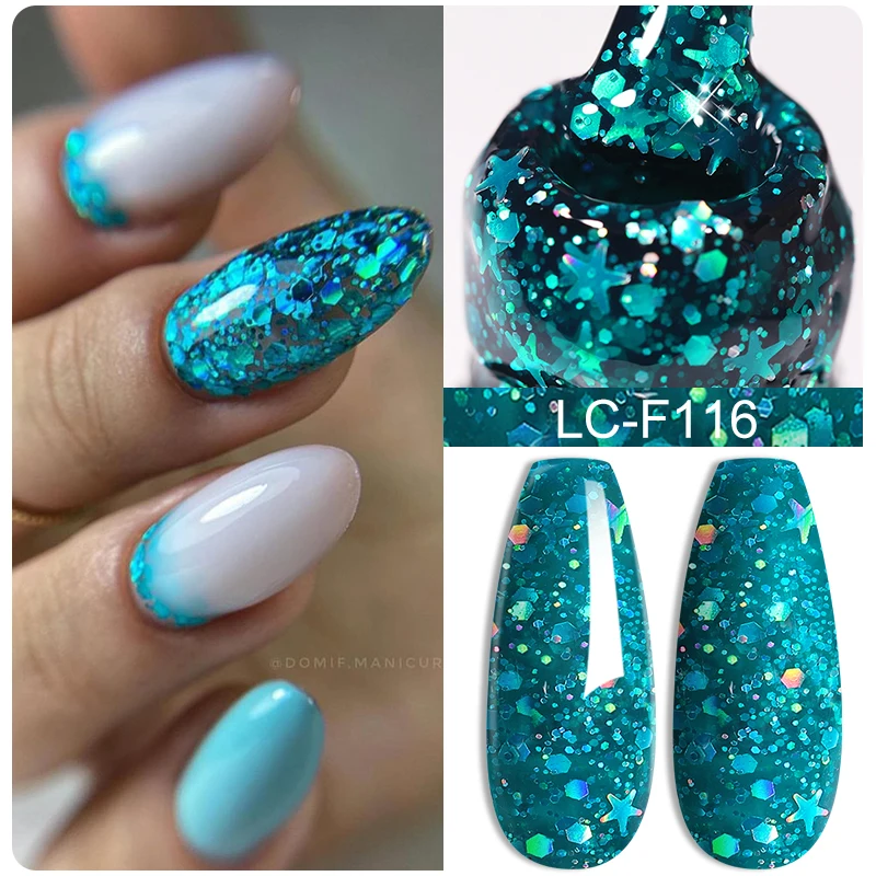 Brokatowy lakier hybrydowy LILYCUTE 7 ml z cekinami Lc f116