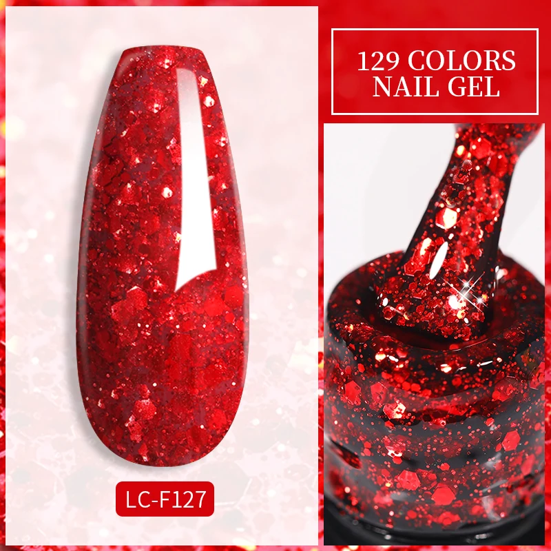 Brokatowy lakier hybrydowy LILYCUTE 7 ml z cekinami Lc f127