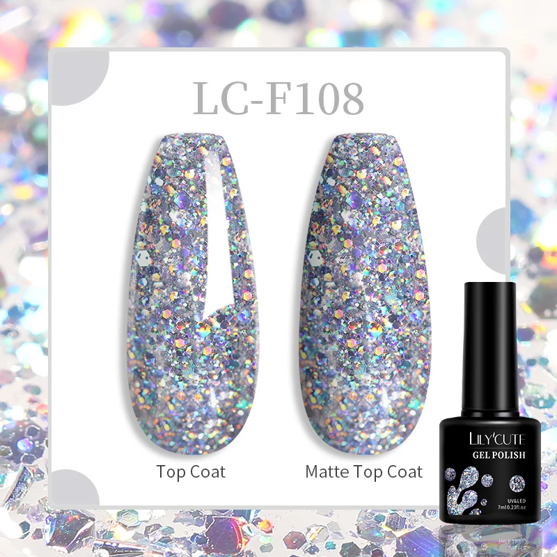 Brokatowy lakier hybrydowy LILYCUTE 7 ml 108