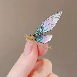 Broszka ważka i motyl z cyrkoniami i imitacją perły Fioletowy