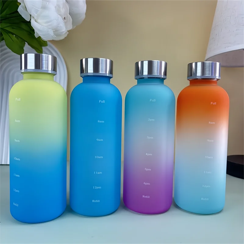 Butelka motywacyjna 550 ml z oznacznikiem czasu, matowa, bez BPA Khaki