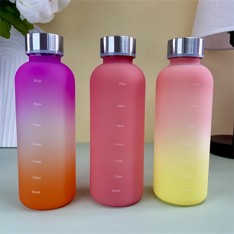 Butelka motywacyjna 550 ml z oznacznikiem czasu, matowa, bez BPA żółty