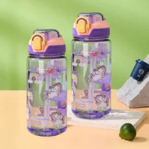 Butelka na wodę dla dzieci ze słomką, 600 ml, szczelna Brązowy