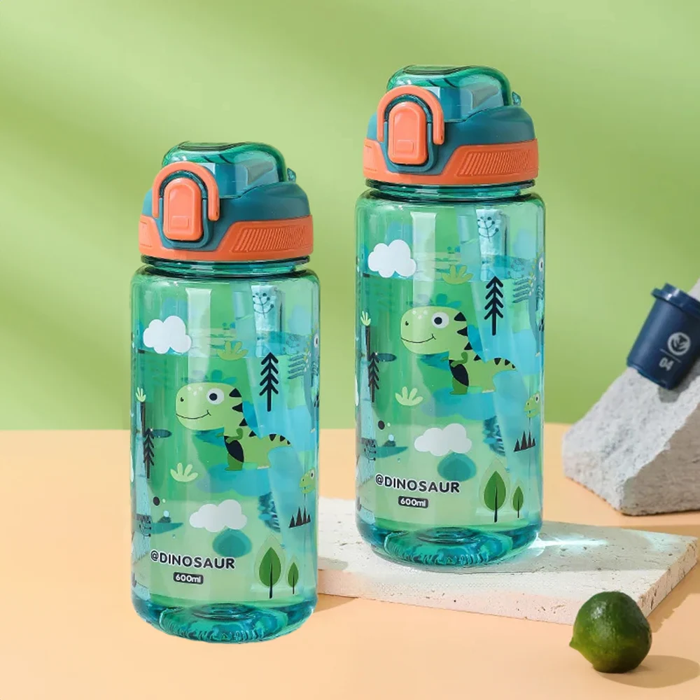 Butelka na wodę dla dzieci ze słomką, 600 ml, szczelna Czarny