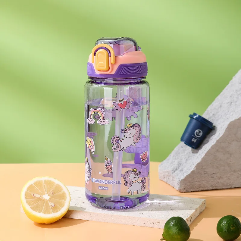 Butelka na wodę dla dzieci ze słomką, 600 ml, szczelna Fioletowy/фиолетовый