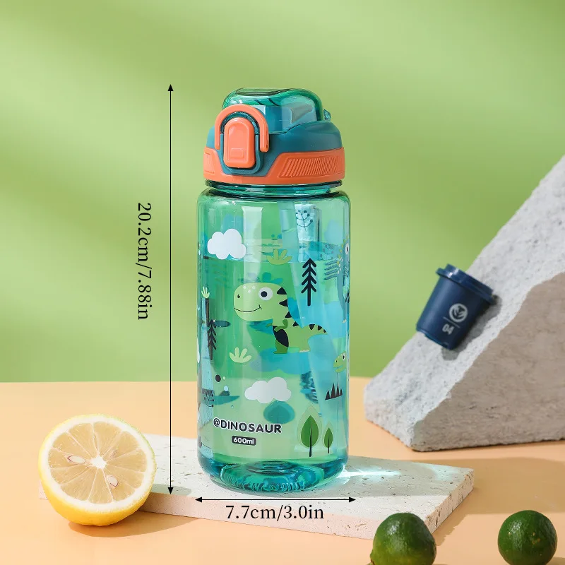 Butelka na wodę dla dzieci ze słomką, 600 ml, szczelna Zielony