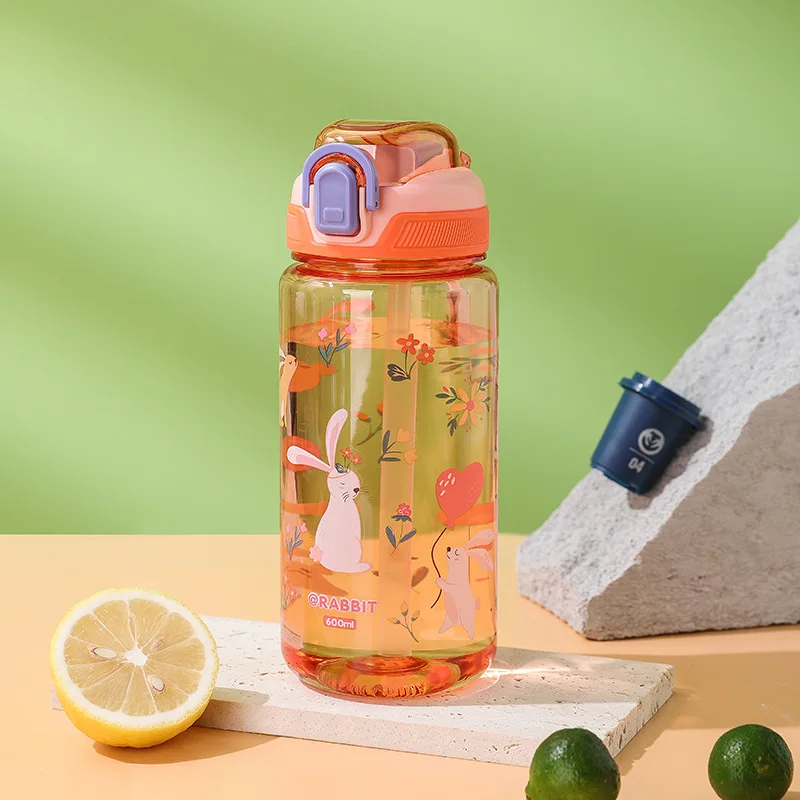 Butelka na wodę dla dzieci ze słomką, 600 ml, szczelna żółty