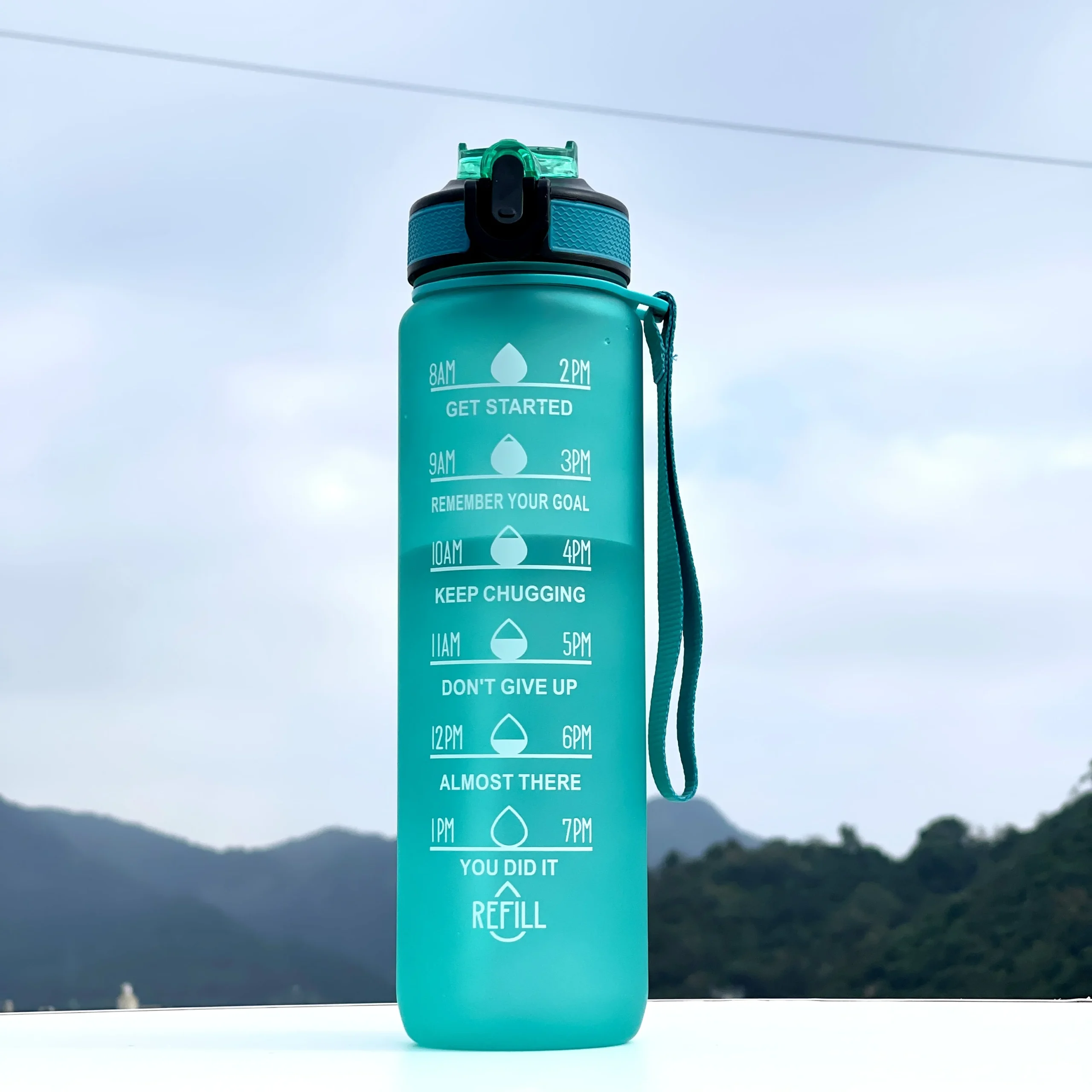 Butelka na wodę ze słomką 1000 ml szczelna zestaw do sportu Zielony