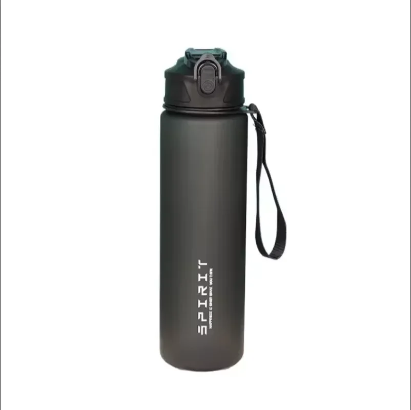 Butelka sportowa 750 ml ze słomką i pętelką, bez BPA Czarny