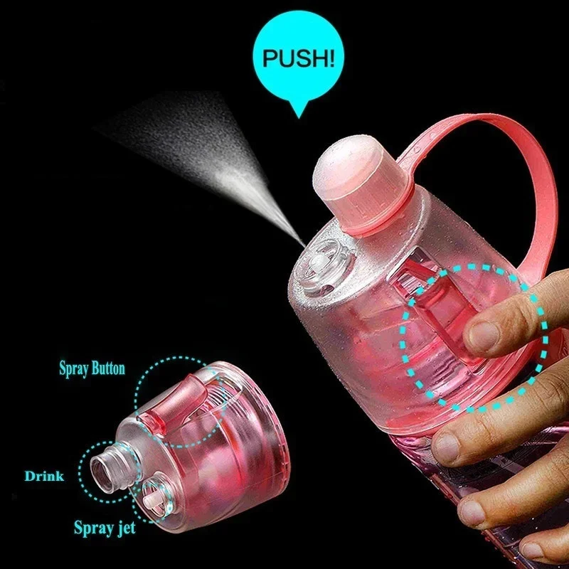 Butelka na wodę ze spryskiwaczem 600 ml do sportu i chłodzenia Różowy
