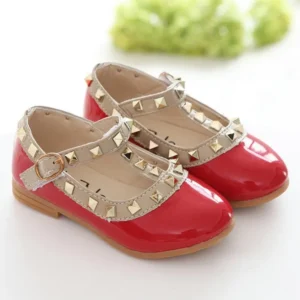 Buty dla dziewczynki na rzep z ćwiekami - baleriny T-bar 8816red