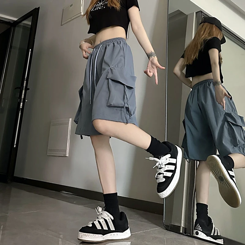 Cargo szorty damskie streetwear z dużymi kieszeniami Niebieski