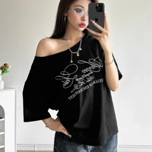 Casualowa koszulka damska streetwear letnia na co dzień Czarny