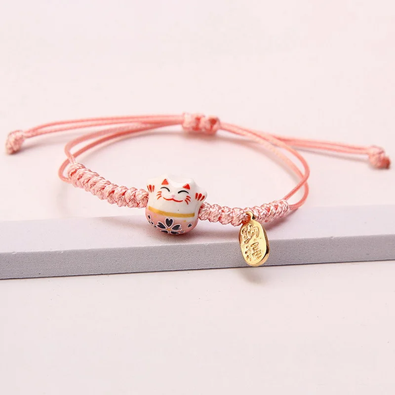 Ceramiczna bransoletka Lucky Cat pleciona regulowana Kolor jasnożółtego złota