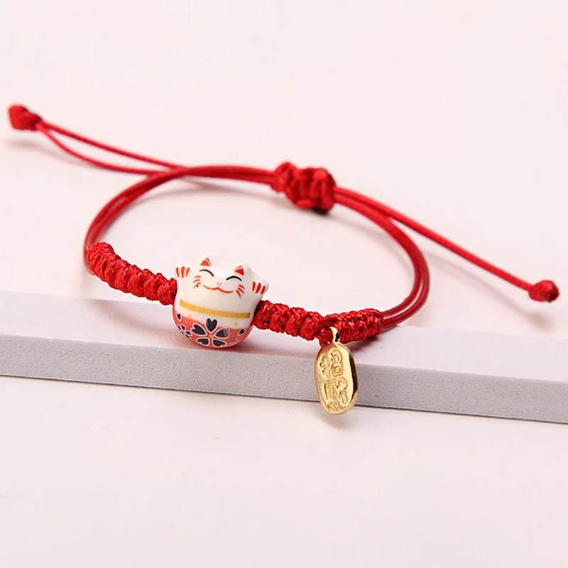 Ceramiczna bransoletka Lucky Cat pleciona regulowana Tłoczenie na gorąco