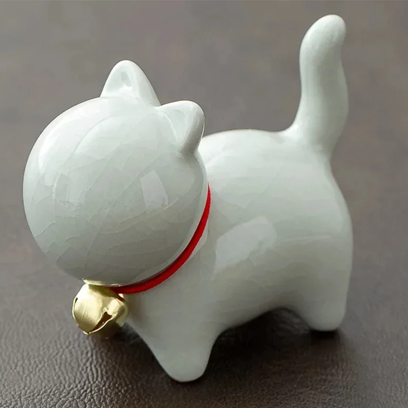 Ceramiczna figurka kota do herbaty - zwierzątko herbaciane Biały