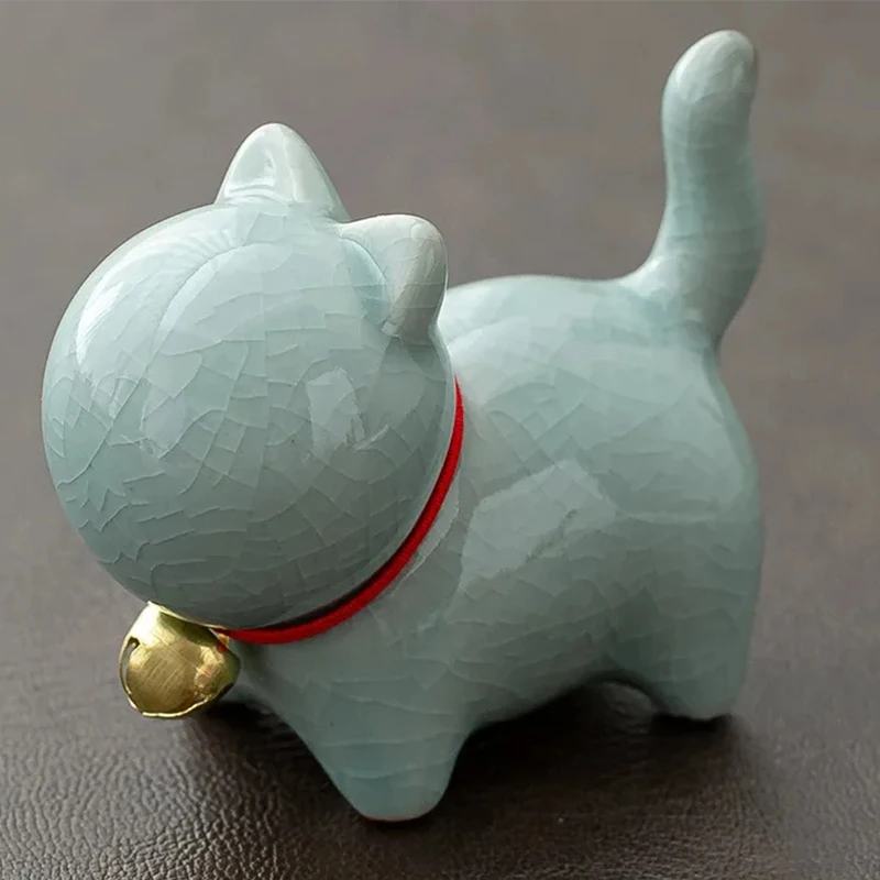 Ceramiczna figurka kota do herbaty - zwierzątko herbaciane Niebieski