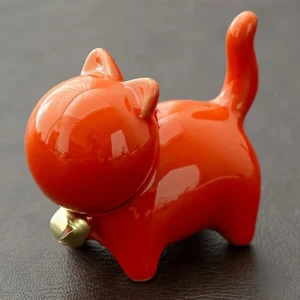 Ceramiczna figurka kota do herbaty - zwierzątko herbaciane Pomarańczowy