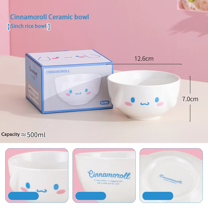 Ceramiczna miseczka do ryżu z motywem Sanrio 5 cali Czarny
