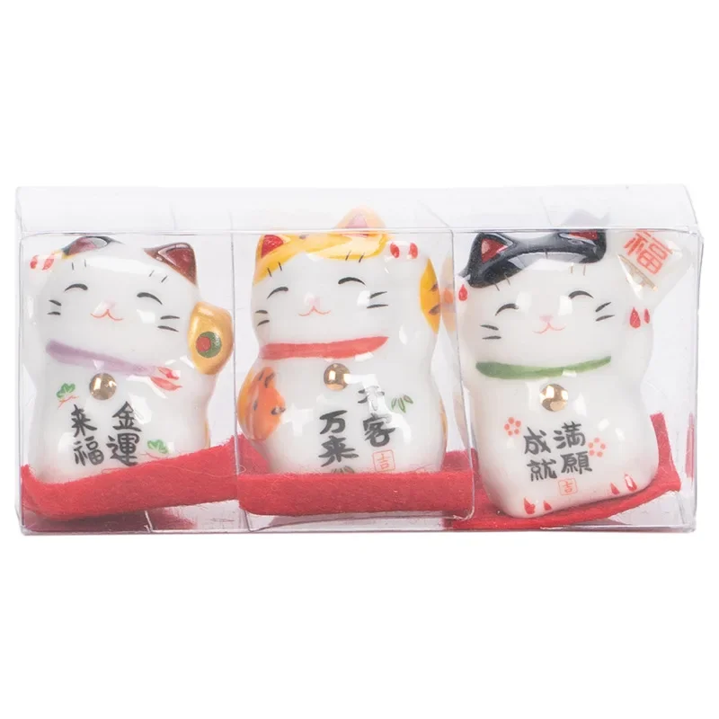 Zestaw 3 ceramicznych figurek Maneki Neko – szczęśliwy kot japoński Jasnoszary