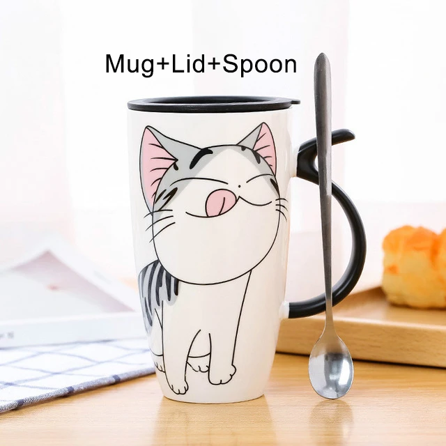 Ceramiczny kubek z pokrywką i łyżeczką, 600 ml Czarny